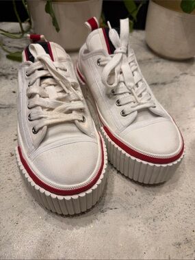 Christian Louboutin super pedro White Canvas Sneakers with Red Trim size 39 1/2